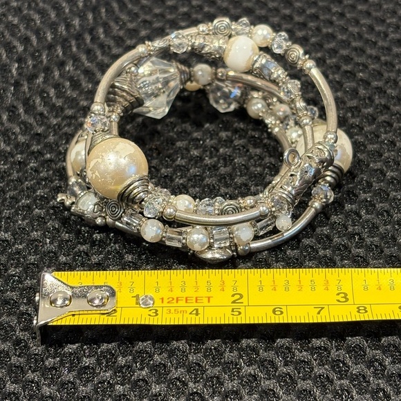 Boho Multi Strand Silver Tone Beaded Bracelet - Picture 10 of 14